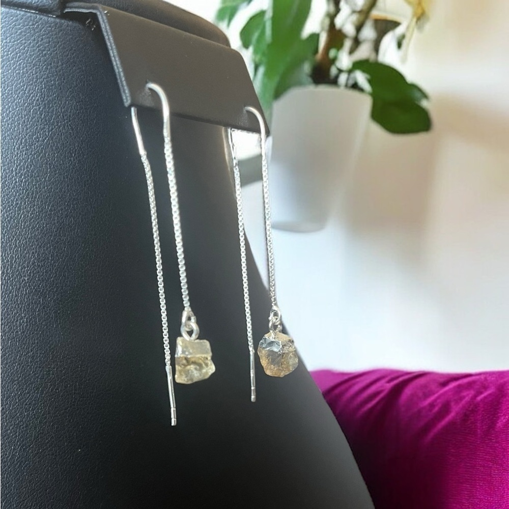 Raw Citrine Threader Earrings - Picture 3 of 4